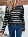 Long Sleeve Drop Shoulder Stripe T-shirt