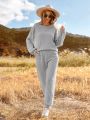 SHEIN LUNE Round Neck Oversized Sleeve Casual Two Piece Set