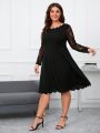 SHEIN Clasi Plus Size Women's Lace Splicing Long Sleeve Dress With Scallop Hem