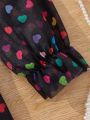 SHEIN Kids CHARMNG Girls' Romantic And Elegant Valentine's Day Mesh Heart Print Dress