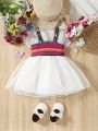 Baby Girl's Cute And Cool Woven Strap And Organza Patchwork Dress