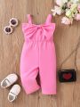 Baby Girl Pink Valentine's Day Bowknot Decor Strap Romper