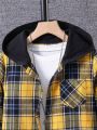 SHEIN Kids EVRYDAY Tween Boy Plaid Print Hooded Shirt Without Tee