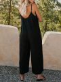 Plus Solid Slant Pocket Cami Jumpsuit