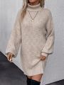 Turtleneck Drop Shoulder Sweater Dress Without Belt