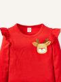 Cozy Cub Baby Girl Cartoon Graphic Ruffle Trim Tee