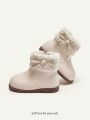 Cozy Cub Cute Fashionable Bowknot Design Plush Lined Warm Baby Soft Sole Anti-slip Short Boots