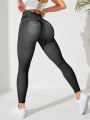 Yoga Basic High Waist Ripped Denim Effect Print Sports Leggings