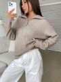 SHEIN EZwear Quarter Zip Drop Shoulder Cable Knit Sweater