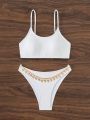 SHEIN Swim Chicsea Ladies' Monochrome Swimsuit Set (Accessories Random)