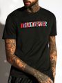 Manfinity LEGND Men'S Text Graphic Knitted Casual Short Sleeve T-Shirt