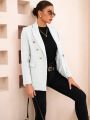 SHEIN BIZwear Woolen Blazer Jacket With Turn-down Collar And Pointed Hemline