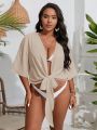 SHEIN Swim Vcay Plus Solid Tie Front Kimono