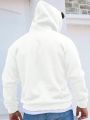 Extended Sizes Men Plus Slogan & Hand Print Kangaroo Pocket Drawstring Hoodie