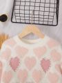 SHEIN Tween Girls Heart Pattern Fuzzy Tissue Sweater