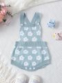 Baby Girls' Floral Pattern Sweater Jumpsuit With Suspenders