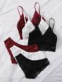 3sets Floral Lace Lingerie Set