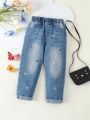 Toddler Girls' Bee Heart Flower Embroidery Denim Pants