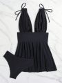 SHEIN Swim Chicsea Ladies' Shoulder Strap Sleeveless Vest Style Bikini Set