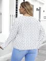 SHEIN Clasi Plus Size Women's Polka Dot Print Notched Collar Shirt