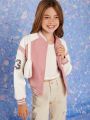 Girls' Sequined Number Embroidery Baseball Jacket