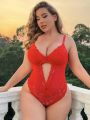 Classic Sexy Mesh Lace Plus Size Women'S Underwire Sexy One-Piece Underwear (Valentine'S Day)