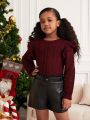 SHEIN Kids Cooltwn Girls Ruffle Trim Pointelle Knit Tied Backless Sweater