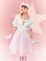 SHEIN X Cardcaptor Sakura Women's Printed Puff Sleeve Dress