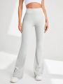 SHEIN Daily&Casual Solid Color Flared Sports Pants With Wide Waistband