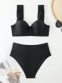 SHEIN Swim Chicsea Solid Color Bikini Set With Underwire And Ruched Details