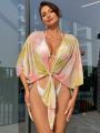 SHEIN Swim Vcay 1pc Tie-dye Asymmetrical Hem Kimono