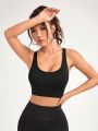 Solid Color Hollow Out Back Sport Bra