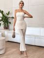 SHEIN Privé Solid Tube Top & Flare Leg Pants