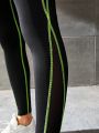 Teenage Girls' Fluorescent Sports Suit With Neon-colored Stripes