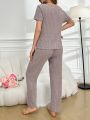 Notch V-Neck Top & Long Pants Home Wear Set With Ruffle Hem