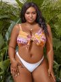 SHEIN Swim Chicsea Plus Size Women's Leaf Print Bikini Top