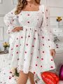 SHEIN Qutie Plus Size Heart Print Ruffle Sleeve Dress