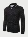 Manfinity Homme Geometric Patterned Long Sleeve Polo Shirt