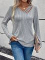 Asymmetrical Neck Ribbed Knit Tee