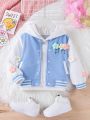 Young Girl Embroidered 3d Floral Decoration Single Jacket With Color Blocking, Cute And Minimalistic Style, Perfect For Autumn And Winter Holidays