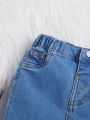SHEIN Infant Girls' High-Stretch Comfortable Elastic Waist Denim Flare Pants