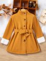 Girls Solid Color Jacket High Collar Fleece Warm Jacket with Belt Children's Winter Jacket