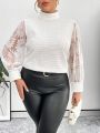 SHEIN Privé Plus Size Women's Stand Collar Lantern Sleeve Top