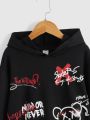 SHEIN Kids HYPEME Boys Bear & Letter Graphic Drop Shoulder Hoodie