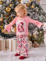 Baby Girl Christmas Print Flare Sleeve Tee & Flare Leg Pants