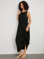 SHEIN Leisure Women's Solid Color Backless Home Dress With Thin Straps