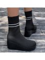 Women's Autumn & Winter Striped Knitted One-footed Slope Heel Boots