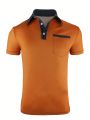 Men'S Color Block Decor Short Sleeve Polo Shirt