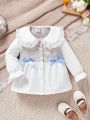 SHEIN Baby Girls' Lace Trim Top With Bow Decoration
