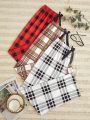 3pcs Women'S Plaid Pattern Bowknot Decor Long Pajama Pants Set